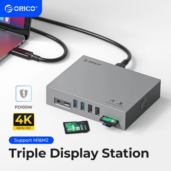 ORICO USB C КОНЦЕНТРАТОР Type C с поддержкой нескольких HDMI 4K60Hz PD100W USB3.0 Док-станция для MacBook Pro RJ45 OTG SD Card Reader концентратор