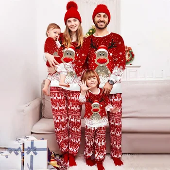 Рождественский Пижамный комплект, Семейная пижама, Женские, мужские, детские Брюки с длинными рукавами и принтом Санта-Клауса, Рождественская Домашняя одежда