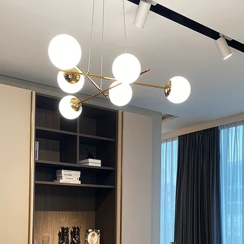 Современная Люстра для гостиной, Подвесной светильник с французским стеклянным шаром, Винтажный светодиодный потолочный подвесной светильник для домашнего декора комнаты, Блеск