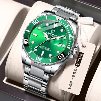 CHENXI Лучший бренд класса Люкс Для мужчин S Часы Diver Watch Зеленый циферблат Светящиеся водонепроницаемые кварцевые Мужские наручные часы Мужские Montre Homme