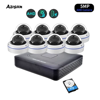AZISHN 8CH AHD DVR CCTV Система Камер Видеонаблюдения 5 в 1 Мини AHD DVR Комплект 5MP Купольная Металлическая AHD Камера Для помещений и Улицы