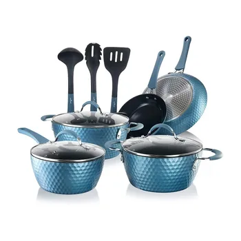 Набор кухонной посуды NutriChef из 11 предметов с антипригарным ромбовидным рисунком, Королевский синий