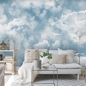 Пользовательские Фотообои 3D Голубое Небо Белые Облака Чайка Детская Комната Комната для мальчиков Спальня Креативный Фон Настенная живопись