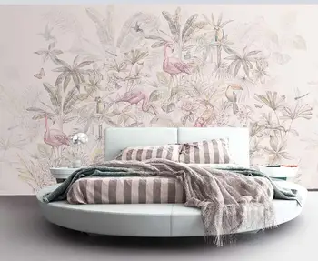 Настенная роспись на заказ, ручная роспись, романтические розовые цветы и птицы, фоновая стена, фон для спальни, настенная бумага parede