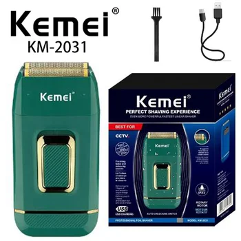 Kemei KM-2031, двойная сетка из нержавеющей стали, моющаяся, с возвратно-поступательным движением, USB-зарядка, умная электробритва с защитой от защемления