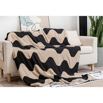 Бархатное вязаное одеяло в скандинавском стиле с волнистой полосой, наполовину с боков, Летнее покрывало-шаль для дивана, одеяло для кондиционера, Одеяло для обеденного перерыва в офисе
