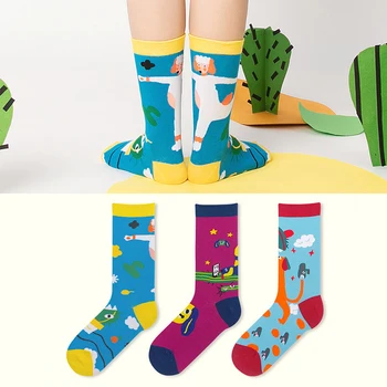 Модные носки серии Cactus для мужчин и женщин, хлопковые носки с милыми мультяшными иллюстрациями, пара носков