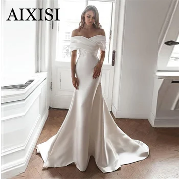 Элегантное Свадебное платье Русалки с вырезом лодочкой для Невесты, Vestidos De Novia, с открытыми плечами, Атласный халат с открытой спиной, новинка 2022 года