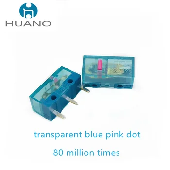200шт Новый микропереключатель мыши HUANO Прозрачный синий корпус розовая точка 80 миллионов раз 0.74 N компьютерная мышь 3 контакта кнопочный переключатель