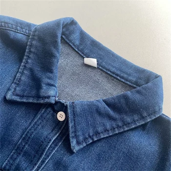 Ретро синяя джинсовая рубашка с длинными рукавами Женская 2023, новинка весны, поло с вырезом, Свободный дизайн, Низ, топ