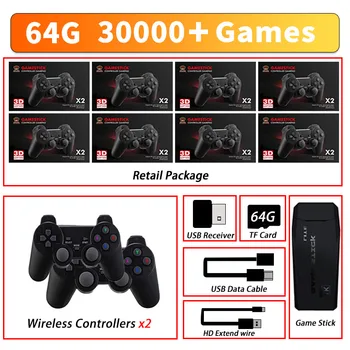2,4 G Двойной Беспроводной Контроллер Игровой Джойстик Для PSP PS1 GBA 64G 30000 Игр Ретро Игровая Консоль 4K HD Видеоигровая Консоль