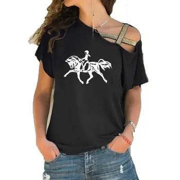 2020 Новая Женская футболка, Креативная забавная рубашка с лошадью, Подарок Для Влюбленных, Футболка С Изображением Животных, Графическая Нерегулярная косая Крест-накрест, Повязка, Топы, Футболка