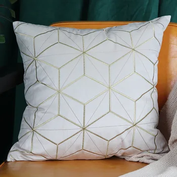Роскошный чехол для подушки с вышивкой 45x45 см, декоративная бархатная наволочка с геометрическим рисунком для декора дивана в гостиной, наволочка белая