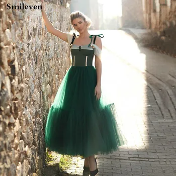 Платье для выпускного вечера Smileven с зеленым бантом на бретелях, пышные фатиновые платья в виде сердца длиной до щиколоток, вечерние платья для вечеринок