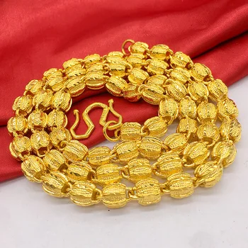 60 мм Простое Мужское ожерелье из круглых бусин из золота 14 К для мужчин, ожерелье из песочного золота, Цепочка, подарки на Годовщину свадьбы, изысканные ювелирные изделия