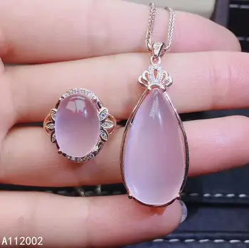 KJJEAXCMY изысканные ювелирные изделия из натурального розового кварца стерлингового серебра 925 пробы, женское ожерелье, набор колец, тест на поддержку, благородный хит продаж