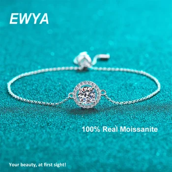 EWYA S925 Стерлинговое серебро, настоящий 1 Карат, муассанит, Бриллиантовый браслет Для женщин, Сверкающие Вечерние ювелирные украшения, подарки на День Святого Валентина