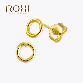 ROXI Модные Минималистичные ювелирные Изделия Панк Геометрический Круглый круг Серьги-гвоздики для женщин из стерлингового серебра 925 пробы, полые маленькие серьги