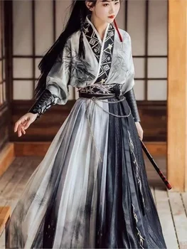 Китайский традиционный костюм Ханфу для Косплея, платья Для женщин, Династия Сун, черное крутое готическое платье