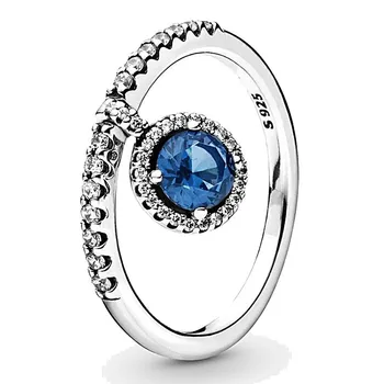 Оригинальное Синее Круглое Блестящее кольцо с кристаллом Для женщин, свадебный подарок из стерлингового серебра 925 пробы, ювелирные изделия Pandor