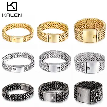 KALEN/Новые браслеты-цепочки из нержавеющей стали, полированные браслеты из сетки Золотого цвета в Дубае, Мужские крутые ювелирные аксессуары, подарки