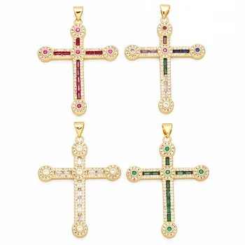 OCESRIO Многоцветный Кристалл Большой Крест Кулон для Ожерелья Медное Позолоченное Распятие Принадлежности для изготовления ювелирных изделий pdtb349