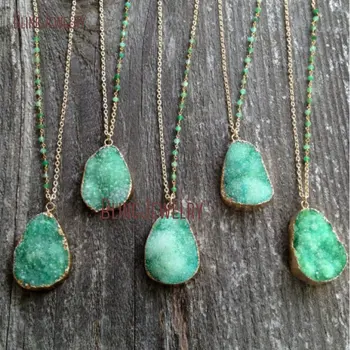 Зеленое Ожерелье с Подвеской в виде Друзы, лаймовые Бусины, Цепочка для Четок NM24417
