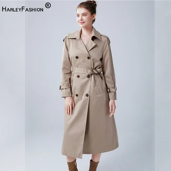 Осенне-зимний стильный дизайн Роскошного качества Европейский Прямой ремень с карманами, Шикарный женский тренч, модное длинное пальто