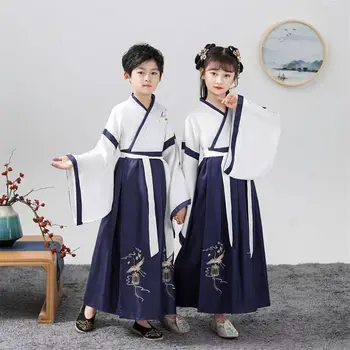 Китайская Традиционная юбка Ханфу, костюм для мальчиков и Девочек, Детское Древнее Карнавальное платье для Косплея, Комплекты праздничной одежды для маленьких детей
