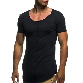 № 2 A1373, летние новые мужские футболки, однотонные, приталенные, трендовые, повседневные, с короткими рукавами