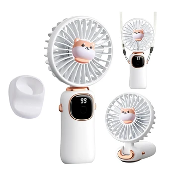 Портативный Ручной вентилятор, шейный вентилятор на 4000 мАч со светодиодным дисплеем, Складной настольный вентилятор с подставкой, 5-скоростной вентилятор для женщин