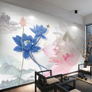 Пользовательские фотообои Новый Китайский стиль Тушь Цветок Лотоса Фреска Ресторан Кабинет Гостиная Спальня Фреска Papel De Parede 3D