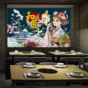 Обои в японском стиле, Промышленный декор, Кимоно, Леди Крейн, Ресторан для гурманов, Суши, Фоновая Роспись, Фото, 3D Обои