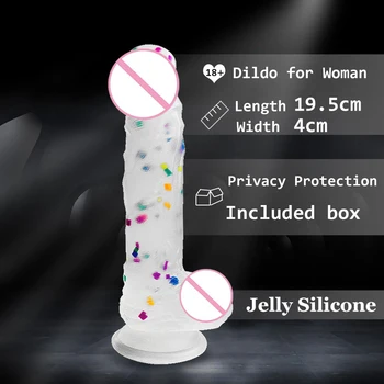 7,6-дюймовый красочный желеобразный прозрачный силиконовый реалистичный фаллоимитатор для женщин, сильная присоска, огромный пенис, секс-игрушки для взрослых для женщин 18 +