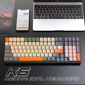 Клавиатура с подсветкой 100 клавиш USB Type-C, Проводная механическая клавиатура NKRO, беспроводная 2,4 G, совместимая с Bluetooth, 3 режима, красный/синий переключатель
