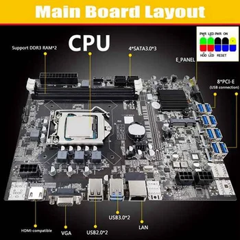 Материнская плата для майнинга ETH B75 8USB + процессор G1630 + оперативная память DDR3 4 ГБ 1600 МГц + Кабель 4PIN-SATA + Кабель переключения + Кабель SATA + Перегородка