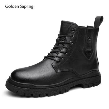 Golden Sapling/ Модные мужские ботинки, Обувь на платформе, Зимние ботинки для отдыха, Кожаная обувь в стиле ретро, мужские мотоциклетные ботинки на плоской подошве