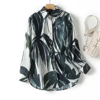 Maxdutti Французская Блузка с принтом Тропического леса, Женская Шифоновая рубашка, Элегантная Повседневная рубашка для пригородных поездок, Модные женские топы