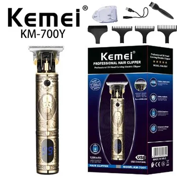 Kemei Km-700Y Ретро Дизайн, Т-Образное Лезвие Из Углеродистой Стали, ЖК-Цифровой Дисплей, Перезаряжаемая Электрическая Машинка Для Стрижки Волос