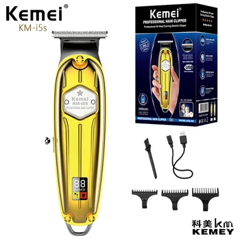 Kemei KM-i5S Золотой Металлический Корпус Светодиодный Дисплей Питания USB Перезаряжаемая Мужская Машинка Для Стрижки Волос, Триммер Monster Clipper Mannen T9 Tondeuse