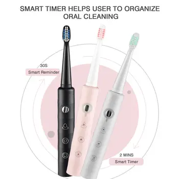Звуковая электрическая зубная щетка для взрослых, Перезаряжаемая Электрическая Автоматическая звуковая зубная щетка, 6 режимов чистки со сменными насадками