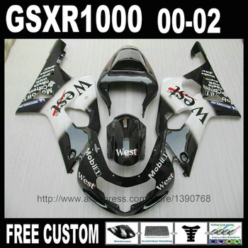 ABS кузов мотоцикла комплект обтекателей для SUZUKI GSX-R1000 2000 2001 2002 черный белый Западный комплект обтекателей 00 01 02 K2 GSXR 1000 YH65