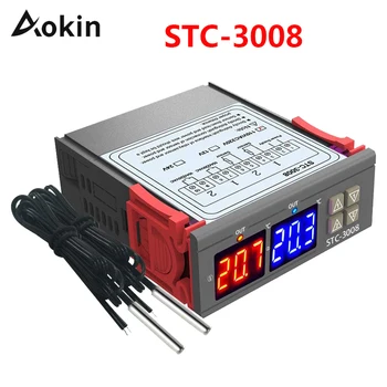 STC-3008 Цифровой регулятор температуры, датчик термостата с двойным регулируемым температурным регулятором NTC