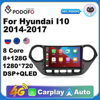 Podofo Авторадио 2Din Android Радио Carplay Для Hyundai I10 2014-2017 AI Voice 4G GPS Автомобильный Мультимедийный Видеоплеер Стерео 2din