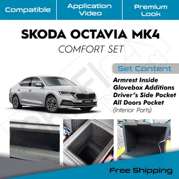 Готовое тканевое покрытие Skoda Octavia MK4, автомобильный аксессуар, Самоклеящаяся изоляция, эффективное покрытие, набор только для дверных карманов
