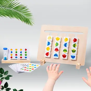 Слайд-головоломка, игра на подбор цвета и формы, деревянная доска Монтессори, Деревянная Раздвижная головоломка цвета и формы для детей и мальчиков