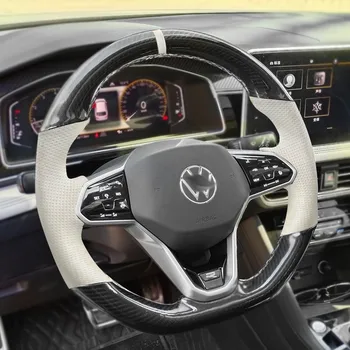для Volkswagen VW Jetta Passat B9 Tiguan ручной работы из углеродного волокна, белая кожаная крышка рулевого колеса, Аксессуары для интерьера