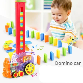 Игрушечная модель электропоезда Domino Rally со светом и звуком, подарки для детей, красные и прозрачные строительные блоки, Обучающий автомобиль