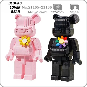 Блоки Любовник Медведь Цветок Балоди Животный Мир Розовая Черная Брошь Чехол Для Хранения 3D Мини-Блоков Кирпичи Строительная Игрушка Для Детского Подарка