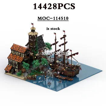 MOC-114510 Средневековая Модель здания Sovacy Port: Пиратский Город 14428 шт. Строительные Блоки Игрушки Для Взрослых Подарки на День Рождения Рождественские Подарки